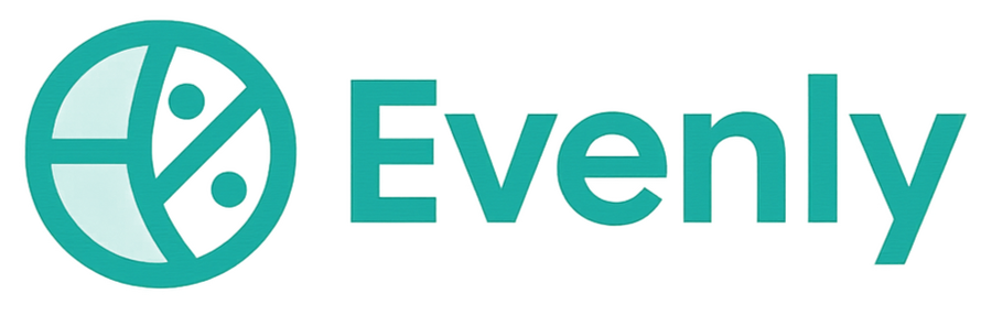 Evenly logo – teal globe-percent icon for a group travel expense-splitting app